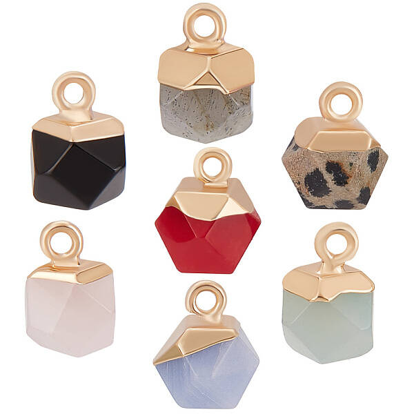 Beebeecraft 14Pcs 7 Size Faceted Gemstone Charms Mixed Color Natural Stone Charms with Loop for DIY Bracelet Necklace Earring...