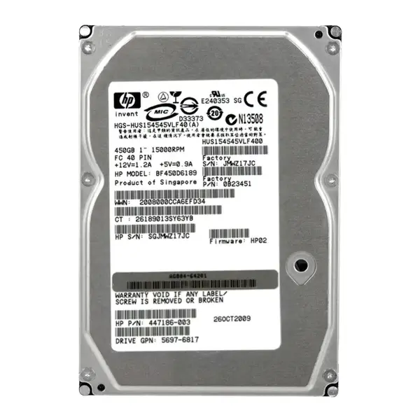 447186-003B HP 450GB 15000RPM Fibre Channel 4 Gb/s 3.5-Inch 16MB Cache Hot Swap Hard Drive