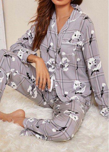 Modlily Light Grey Long Sleeve Lounge Top and Pants - S