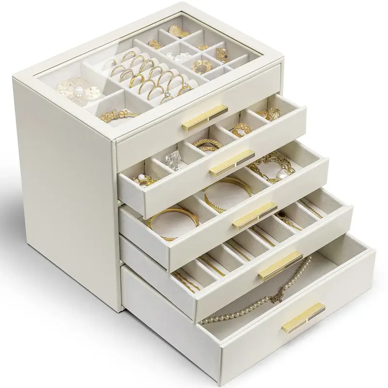 VLANDO Jewelry Box for Women, Glass Lid Jewelry Organizer with Drawers for Necklaces Rings Earrings Bracelets, Home Storgae, ...