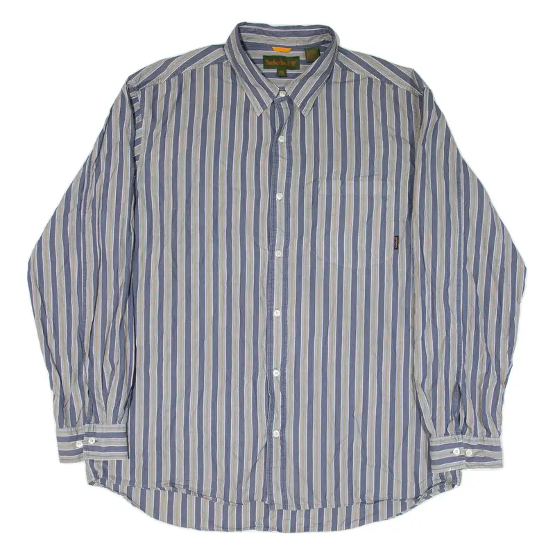 TIMBERLAND Mens Shirt Blue Striped Long Sleeve 2XL