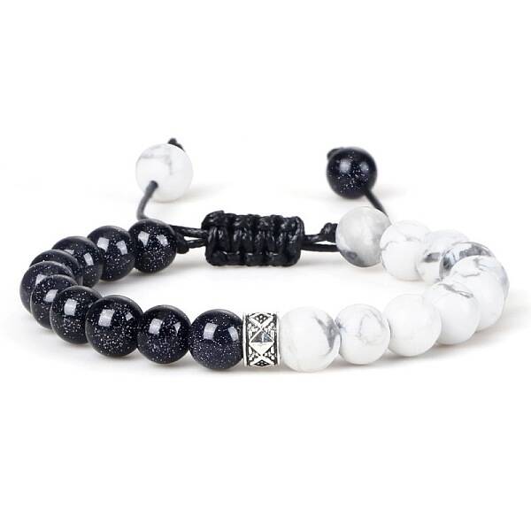Adjustable Round Natural Howlite & Synthetic Blue Goldstone Braided Bead Bracelets for Women Men