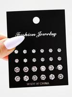 12 Pairs Mixed Size Rhinestone Stud Earrings for Women and Men, Fashion Sparkly Shiny Earrings Set As Gift for Her & Him, Ear...