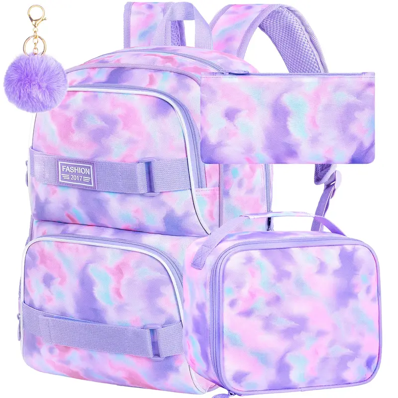 17 Inches Backpack for Girls Women, 3Pcs Tie-dye College School Bookbag Set for Teens Students, Water Resistant Laptop Backpa...