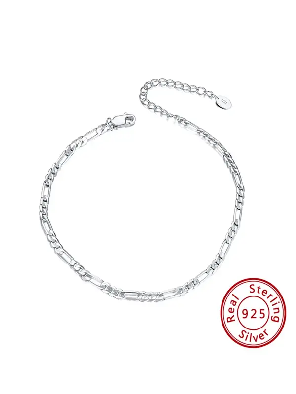 925 Sterling Silver Simple Chain Anklet, Fashion Minimalist Foot Jewelry for Party, Daily Clothing Decor, Trendy All-match & ...