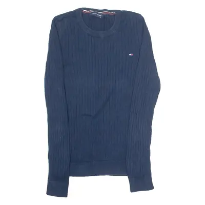 TOMMY HILFIGER Boys Jumper Blue Crew Neck Tight Knit S