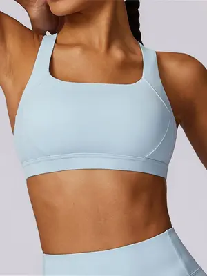 Women's Solid Criss Cross Backless Sports Crop Tank Top, Running Vest, Gym Vest, Sporty High Stretch Quick Drying Vest, Runni...