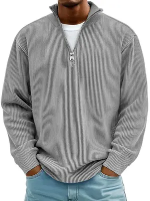 Men's Quarter Zip Sweater Slim Fit Casual Pullover Sweater Mock Neck Polo Sweaters