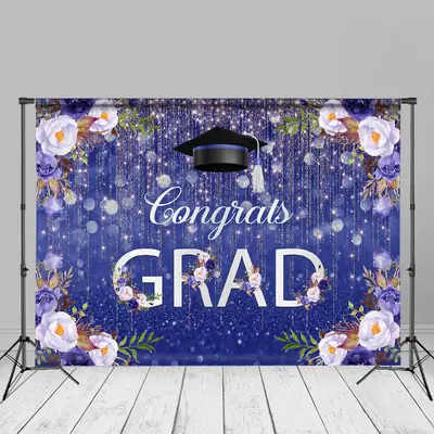 Floral Bokeh Purple Congrats Grad Photography Backdrop - Aperturee
