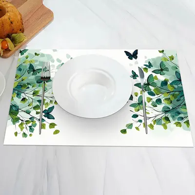 White Spring Ink Greenery Dining Set Of 4 Placemats - Aperturee