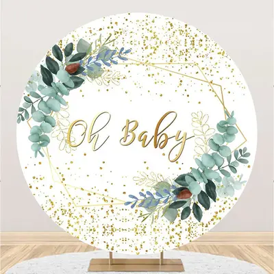 Round White Greenery Oh Baby Gender Reveal Backdrop - Aperturee