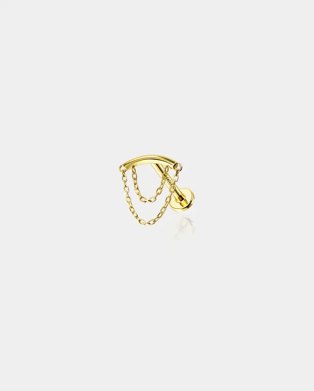 14K Gold Double Chain Internally Threaded Helix Earring - 6mm