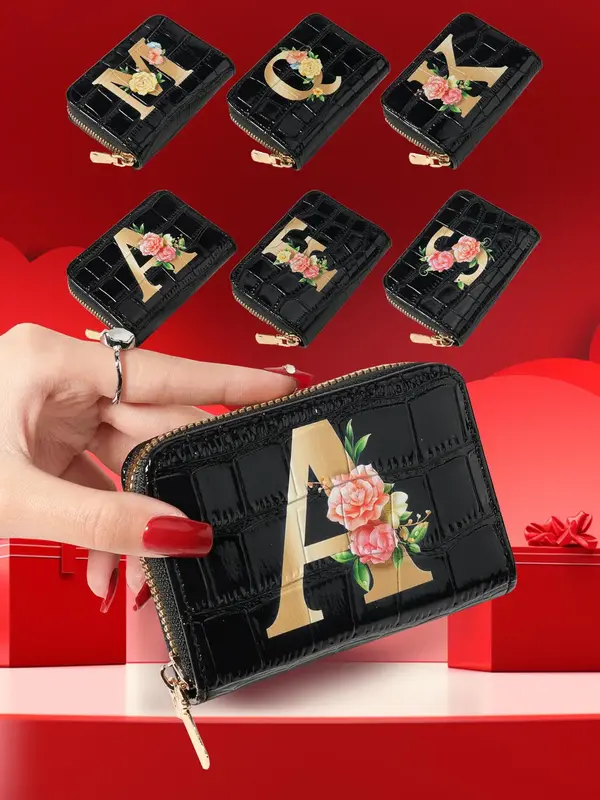 Women's Fashion Letter Pattern Design Crocodile Embossed Pu Leather Zipper Wallet, Casual Trendy Versatile High-quality Daily...