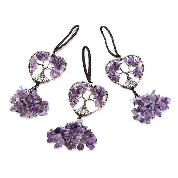 Wire Wrapped Chips Natural Amethyst Big Pendant Decorations