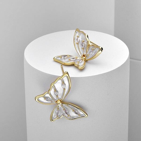Butterfly Brass Enamel Stud Earrings for Women