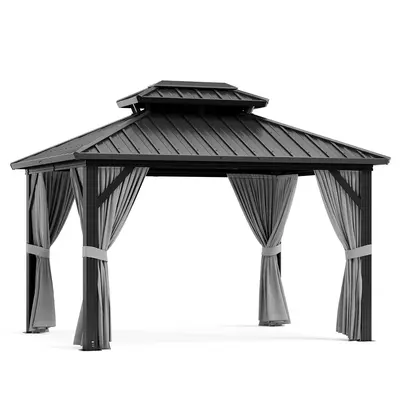 Garvee 10'x12' Outdoor Patio Gazebo with Aluminum Alloy Iron Plate Double Roof Eaves Galvanized Sheet for Backyard Lawn Deck ...