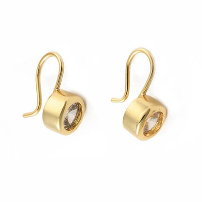 Clear Cubic Zirconia Flat Round Dangle Earrings