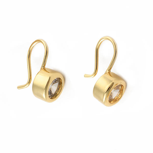 Clear Cubic Zirconia Flat Round Dangle Earrings
