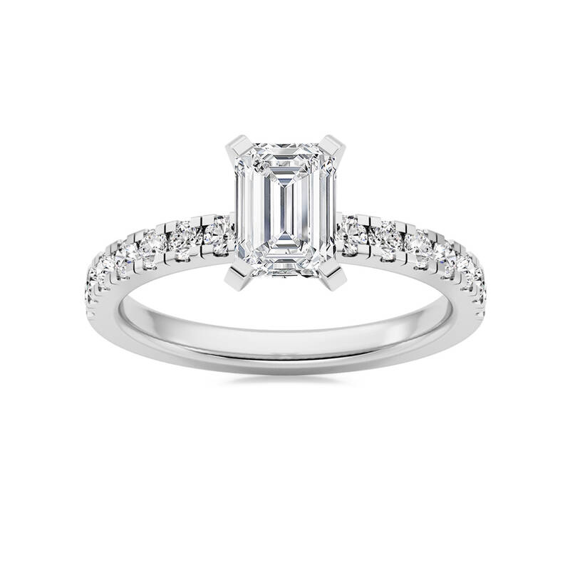 Troy Two Tone Emerald Cut Lab Grown Diamond Engagement Ring | 18K White Gold 4 3/8 CT. TW.