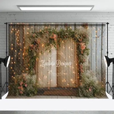 Pink Green Wreath Book Wood Wall Dim Light Backdrop - Aperturee
