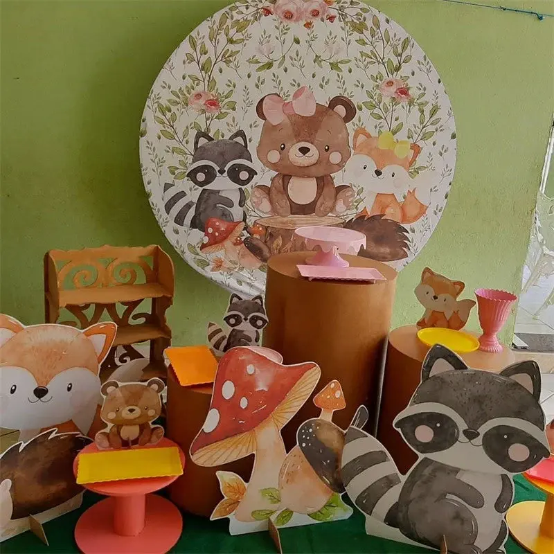 Aperturee Green Leaves And Safari Animals Round Birthday Backdrop | Happy Birthday Round Backdrop | Round Backdrop | Circle B...