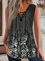 【Plus Size】 All Over Print Tank Top, Casual Sleeveless Top for Summer, Women's Plus Clothing for Daily Wear, Womenswear