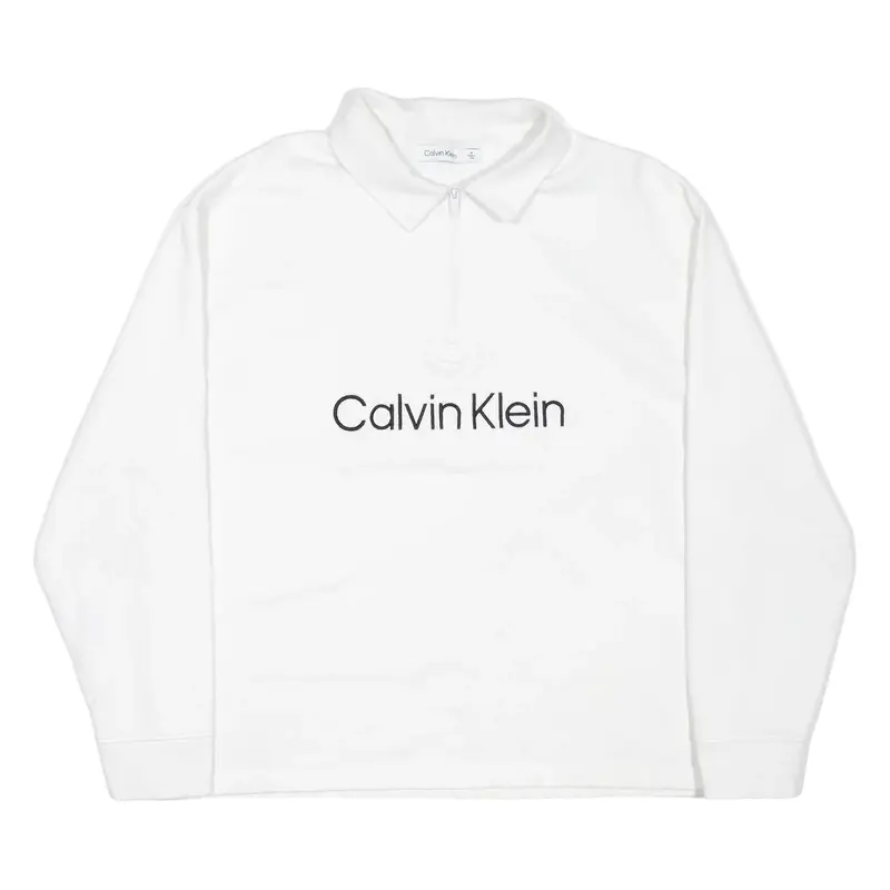 CALVIN KLEIN Mens Jumper White 1/4 Zip M