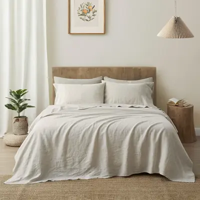 ATLINIA 100% Linen Sheet Set French Flax Farmhouse Style Bedding Including 1 × Flat Sheet & 1 × Fitted Sheet & 2 Pillowcase...