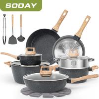 SODAY 17pcs Pots and Pans Set Non Stick Kitchen Cookware Sets Induction Cookware Nonstick Granite Cooking Set with Frying Pan...
