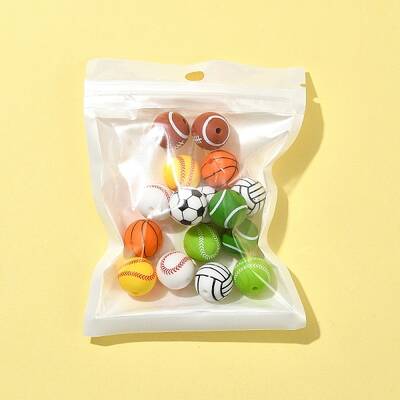 16Pcs 8 Styles All Kinds of Sports Balls Silicone Beads