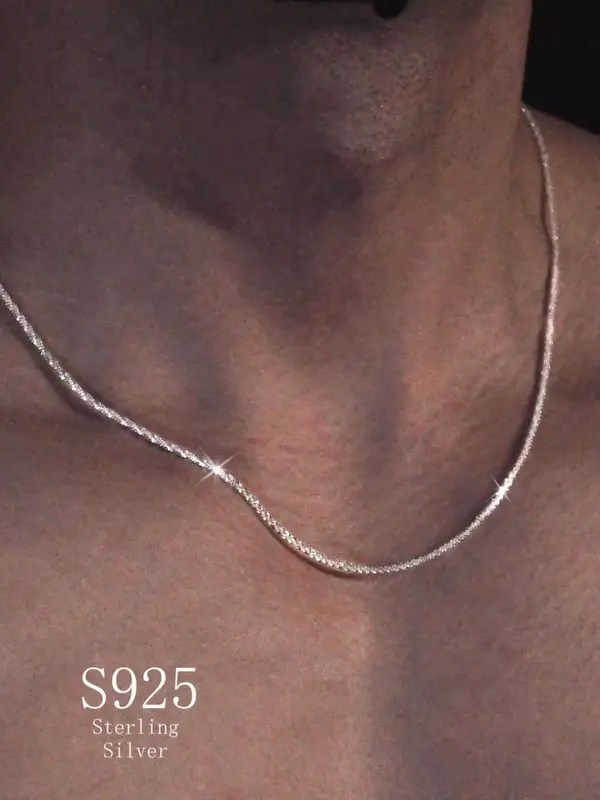 925 Sterling Silver Men's Chain Necklace, Fashion Jewelry for Party, Daily Clothing Decor, Trendy All-match & Exquisite Jewel...