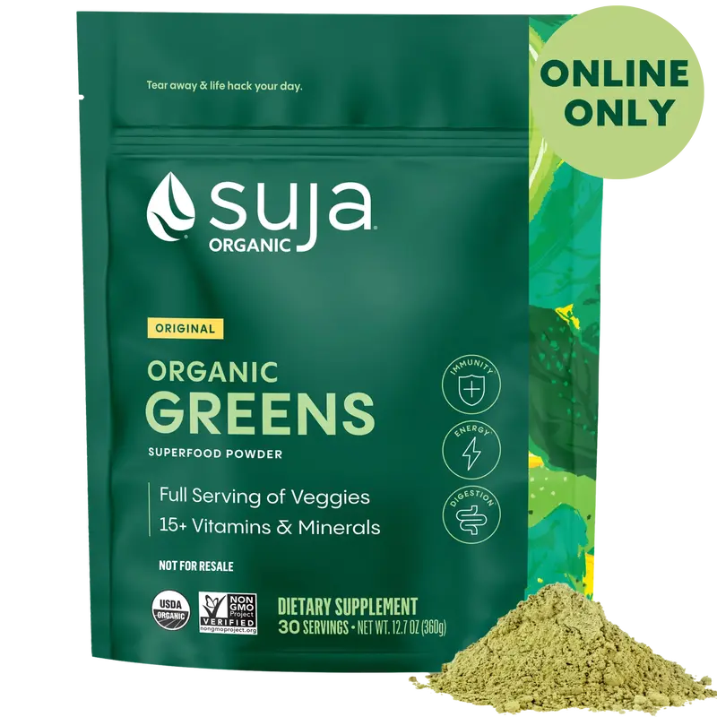 Suja Organic Greens Superfood Powder (30srv) - 40+ Functional Ingredients, Greens, 15+ Vitamins & Minerals, Probiotics, Adapt...