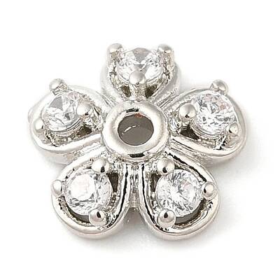 Rack Plating Brass Micro Pave Cubic Zirconia Bead Caps