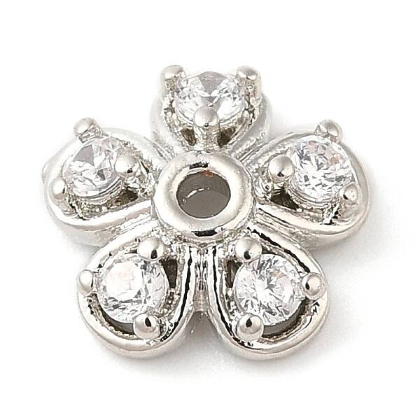 Rack Plating Brass Micro Pave Cubic Zirconia Bead Caps