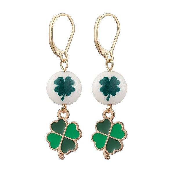 Synthetic White Jade Leverback Earrings
