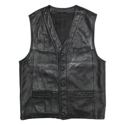 Mens Waistcoat Black Leather L