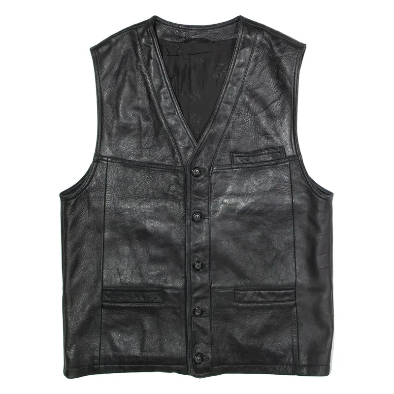 Mens Waistcoat Black Leather L
