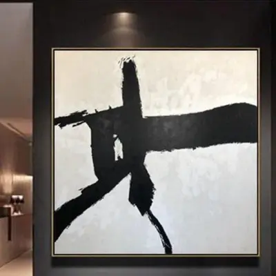 Oversize Black And White Paintings On Canvas Franz Kline style Art Minimalist Abstract Wall Decor | DESERT EAGLE