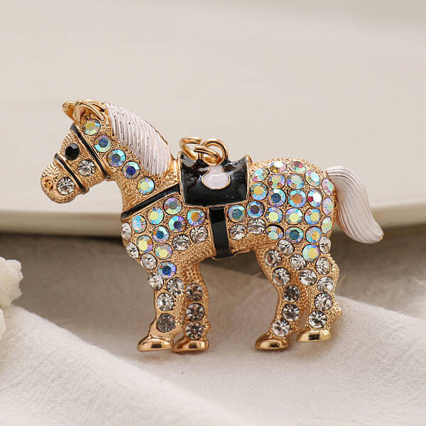 Cartoon Alloy Rhinestone Horse Pendant Keychain