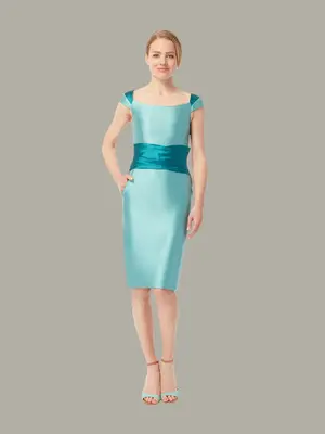 KATHRYN | Two-Tone Fitted Occasion Dress | Lagoon-Teal | Colour: Lagoon | Size: UK 12 (US 6)
