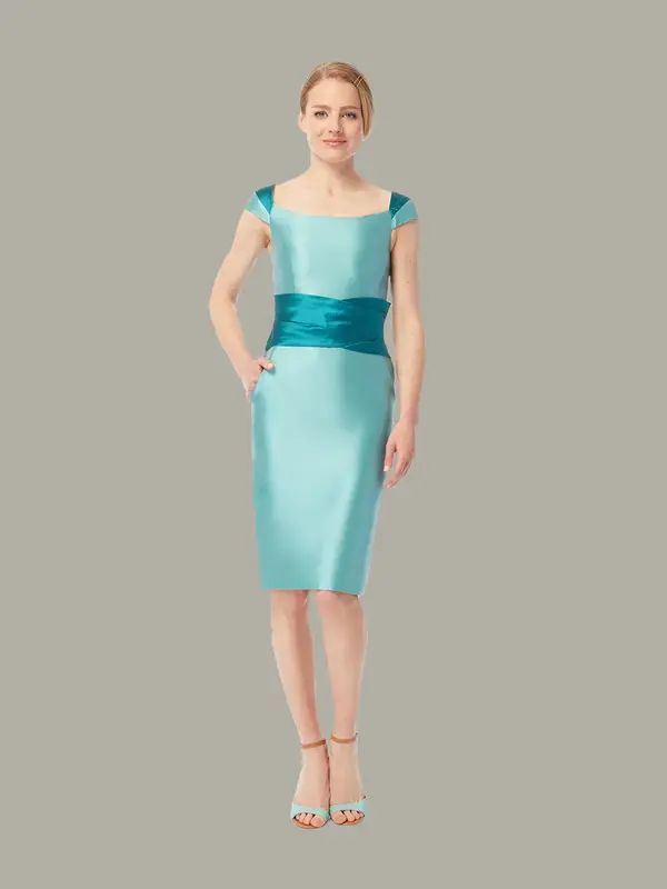 KATHRYN | Two-Tone Fitted Occasion Dress | Lagoon-Teal | Colour: Lagoon | Size: UK 12 (US 6)