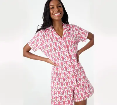 Womens Pajamas Set, 2PCS Button Down Vacation Monkey Beach Shorts Set Y2k Loungewear Pjs for Birthday Valentines Gift