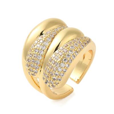 Multi-layer Brass Micro Pave Clear Cubic Zirconia Open Cuff Rings for Women