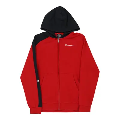 Age 13-14 Champion Spellout Hoodie - XL Red Polyester Blend