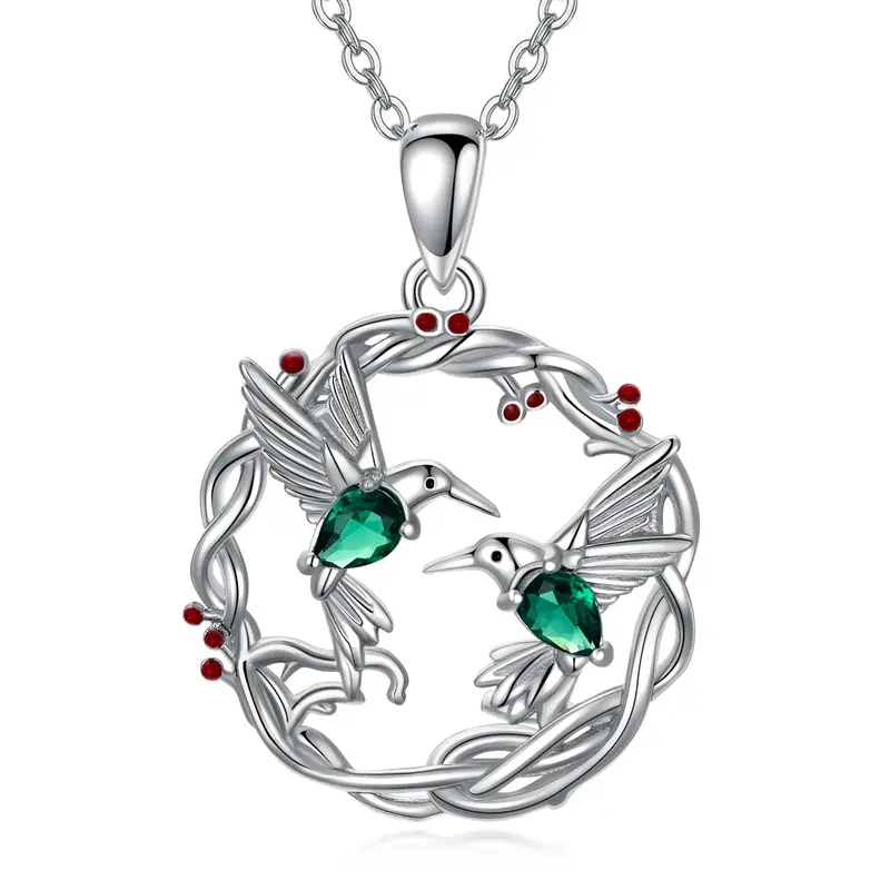 Sterling Silver Oval Shaped Zircon Bird Pendant Necklace