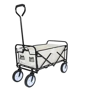Folding Garden Cart PRO, Collapsible Wagon with 360 Degree Swivel Wheels & Adjustable Handle, 220lbs Weight Capacity