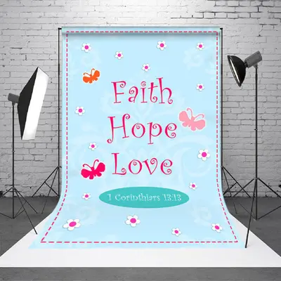 Blue 1 Corinthiars 13:13 Faith Hope Love Backdrop