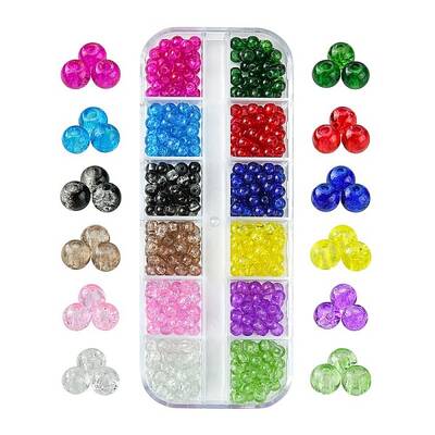 12 Colors Transparent Baking Painted Crackle Glass Beads