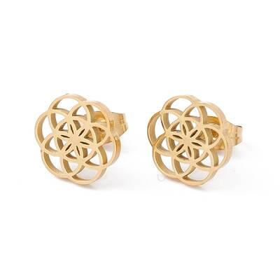 304 Stainless Steel Flower Stud Earrings for Women