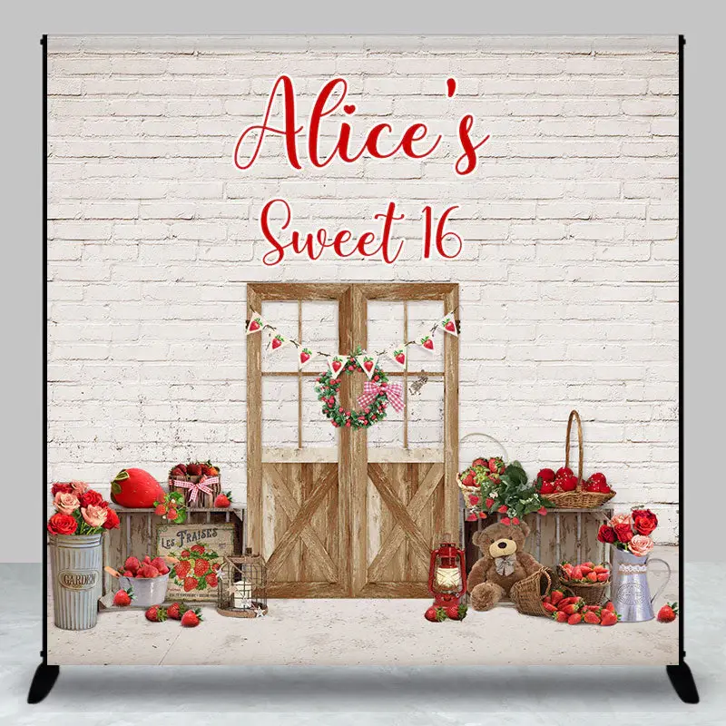 White Brick Wall Door Custom Name Sweet 16 Backdrop - Aperturee